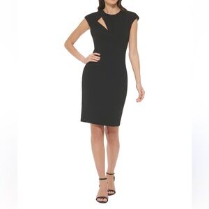 New Calvin Klein Black Asymmetrical Elegant Midi Dress